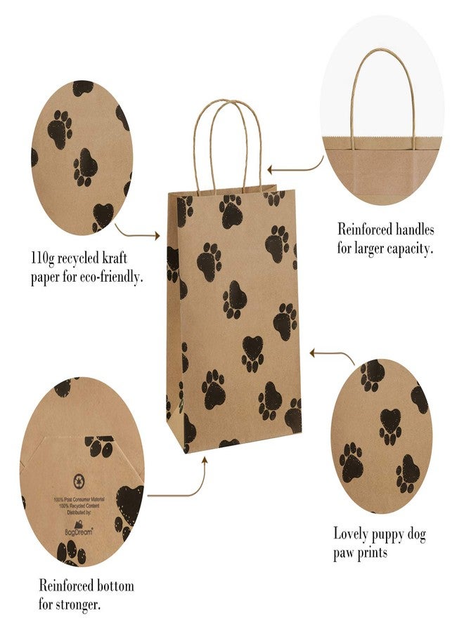 BagDream Brown Gift Bags 8x4.25x10.5 25Pcs Kraft Paper Gift Bags with Handles, Paw Prints Paper Sacks for Animal Party Favor, Retail, Grocery, Dog's Puppy's Paw - Image 5